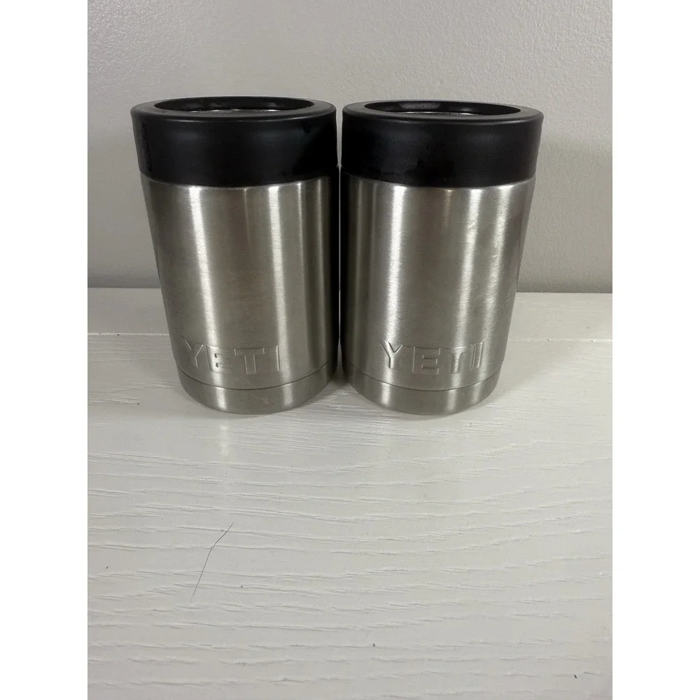 YETI Rambler Colster Can Cooler Stainless Steel Vacuum Insulated Lot 2 Soda Beer
